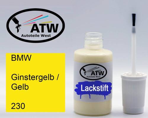 BMW, Ginstergelb / Gelb, 230: 20ml Lackstift, von ATW Autoteile West.